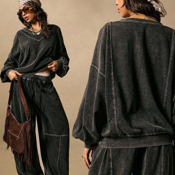 Casual Women's loose Trousers & Sweatshirt Two-Piece set - Picture 1 of 8